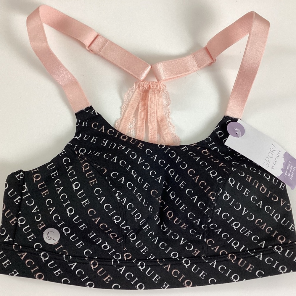 Cacique Lane Bryant Low Impact No Wire Sport Bra Size 0 Logo Racerback NWT New